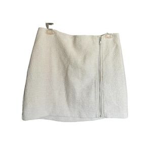 ECATE High Waist Mini Brocade Skirt Side Front Zip Size 8 Cream